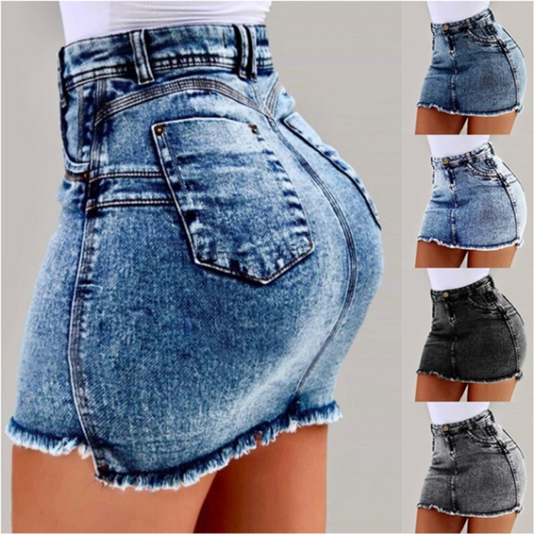 Cross-border wish AliExpress hot selling European and American denim skirt sexy hip-hugging denim skirt 4 colors 6 sizes skirt now