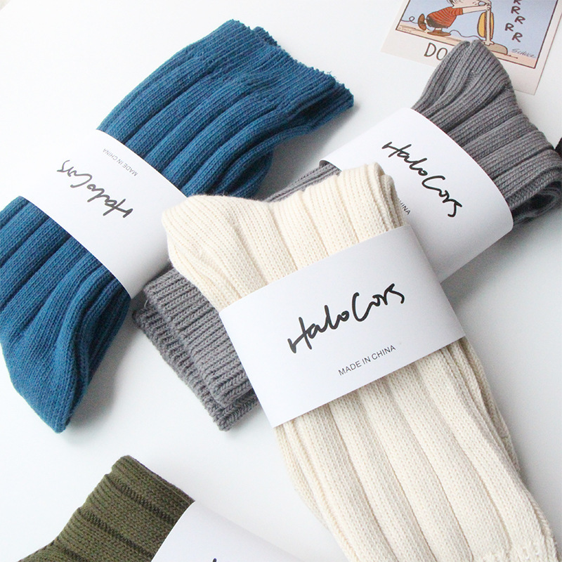 Spring and summer four seasons men's socks thick thread double needle men's socks wide ribs solid color mid-tube socks men's wholesale 70g