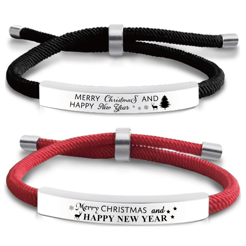Bracelet wholesale European and American cross-border Christmas gift black and red rope bracelet stainless steel braided rope bracelet lettering bracelet