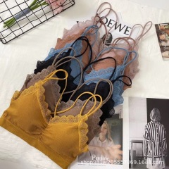 7316-1#Thick Cup Thin Strap Cross Beautiful Back Wrapped Chest Tube Top Gathered Wireless Women's Underwear