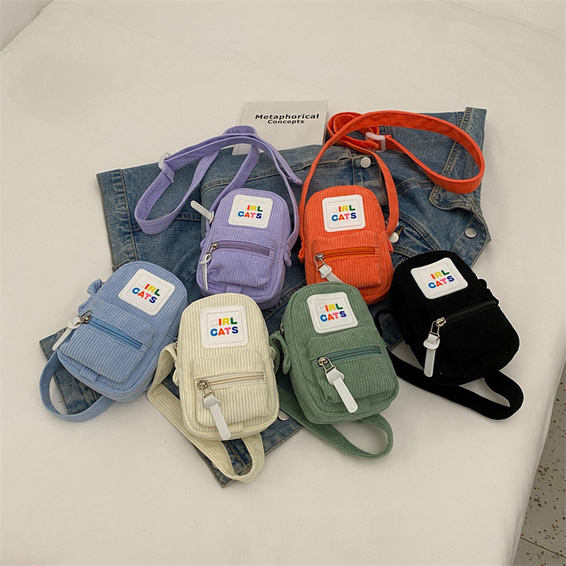 Mini cross-body bag, mobile phone bag, casual and versatile candy-colored cute small bag, corduroy bag for shopping