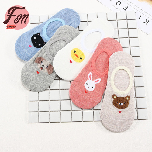 Spring and summer new cute cartoon Japanese three-dimensional animal invisible socks shallow anti-slip silicone boat socks cotton socks