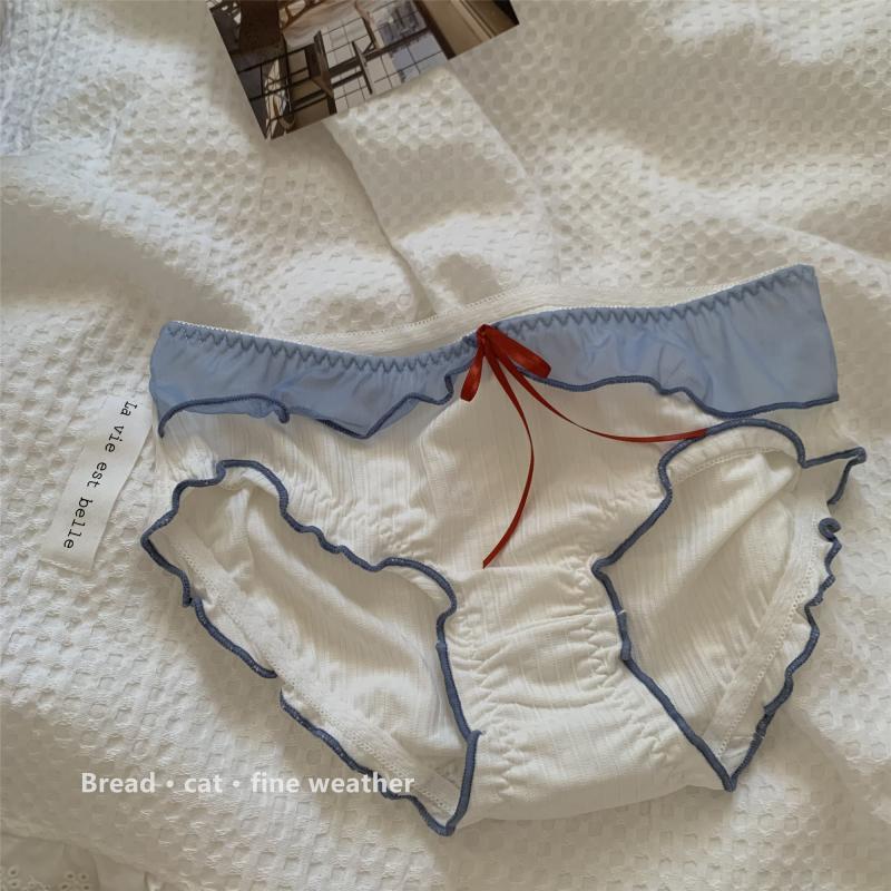 Mid-waist pure cotton sexy lace mesh briefs for women
