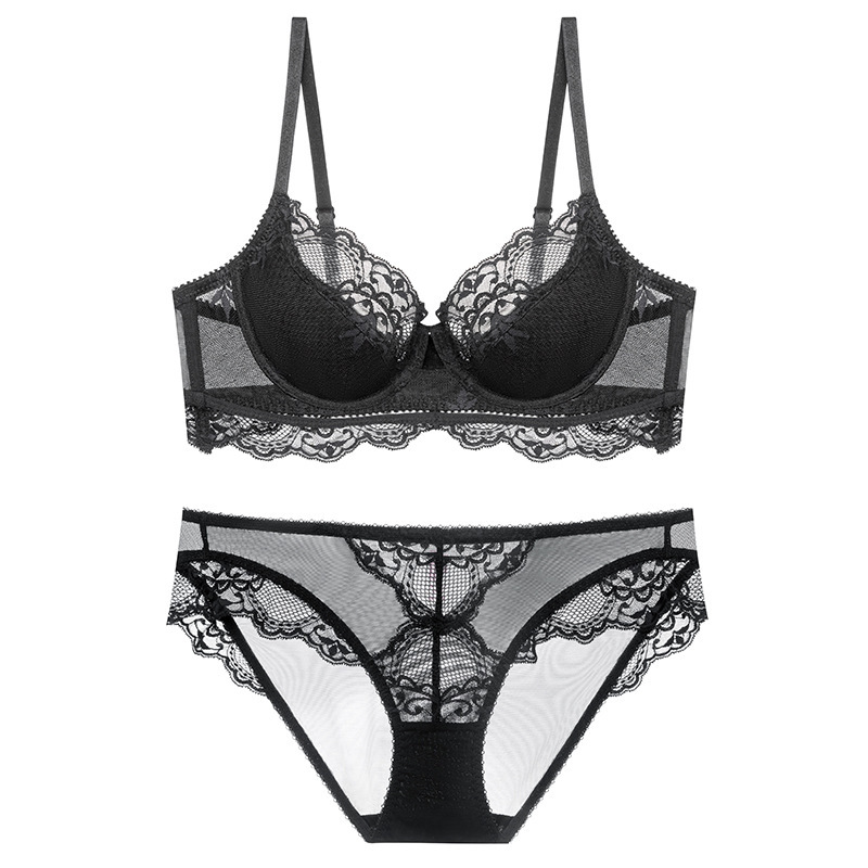 Bra cover French European and American lace push-up side breast collection pure desire female small breast push-up thin bra underwear set
