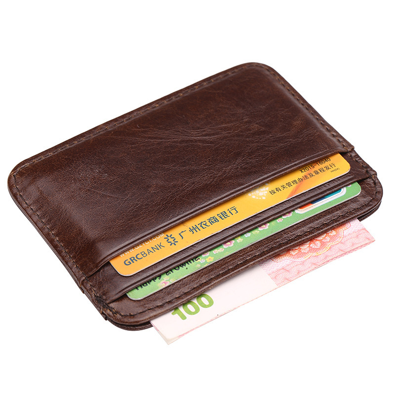 New men's genuine leather wallet oil wax leather multi-card slot retro cowhide coin purse card holder wholesale