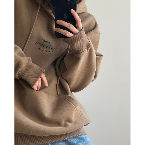 New autumn and winter Korean style casual sports style letter hooded sweatshirt loose slimming warm velvet top women's thick