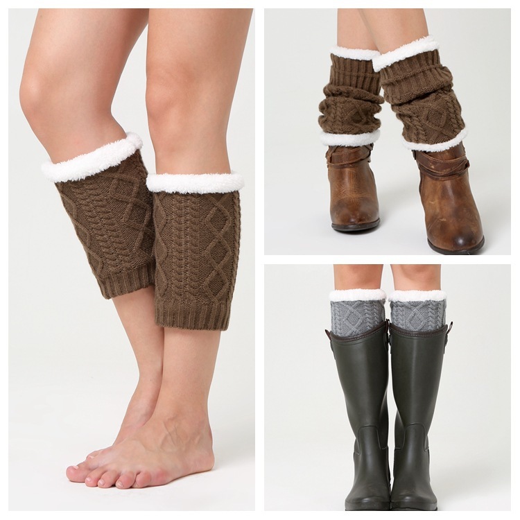 AliExpress Amazon Knitted Thickened Knee Pads Leg Warmers Woolen Warm Boot Covers Twist Diamond Shape Velvet Sock Covers