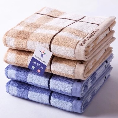 Gold towel pure cotton checkered towel G1051 men's face towel thick soft blue brown