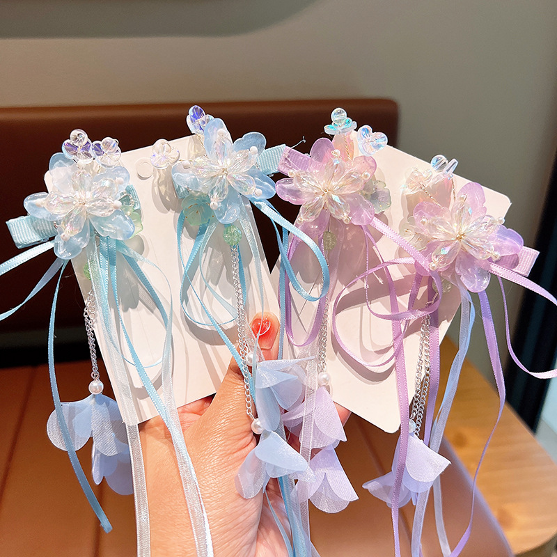 Children's antique hairpins, girls' super fairy bow hairpins, baby's ancient Hanfu tassel hair accessories, Chinese style headwear