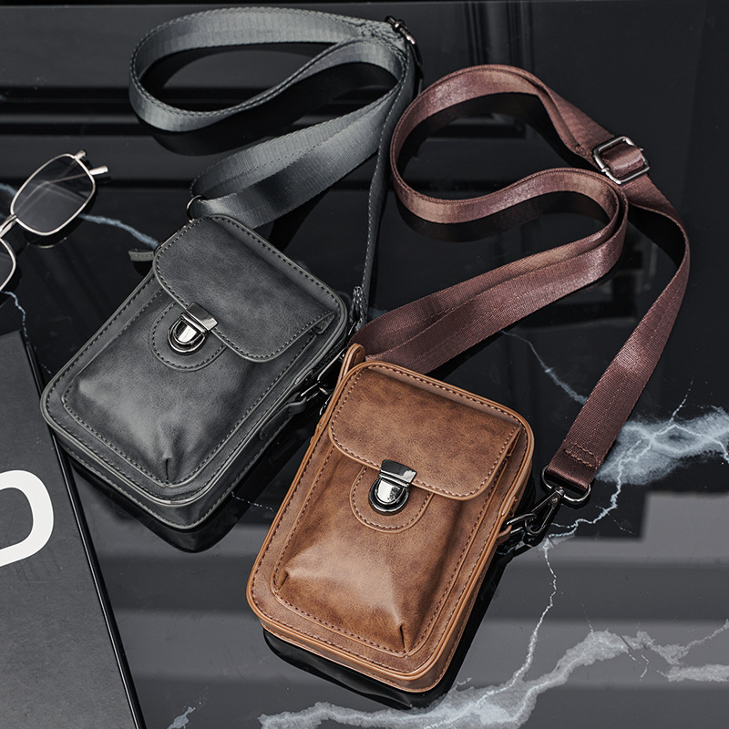 2024 New Retro Mobile Phone Bag Shoulder Bag Korean Style Men's Bag Crossbody Bag Shoulder Bag Casual Small Backpack Trend