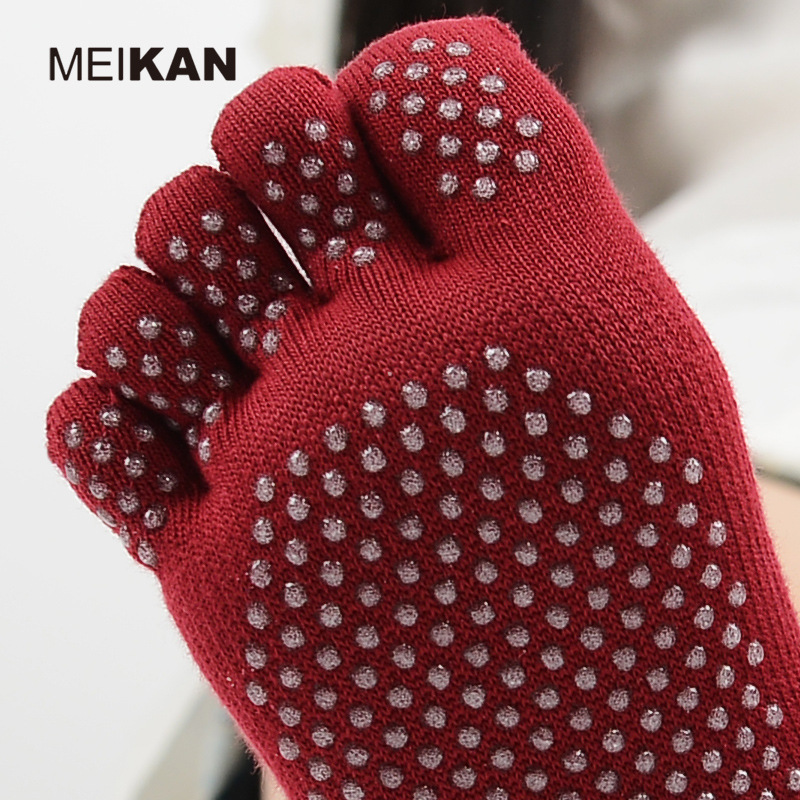 meikan combed cotton five-finger yoga socks, full-body elastic full-toe sports socks, silicone non-slip socks