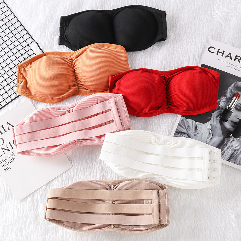 One-line waist strapless threaded chest strap breast pads to prevent exposure girl's tube top gathered sexy beautiful back short underwear