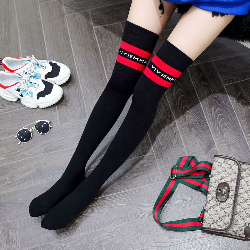 Autumn and winter solid color over-the-knee socks non-slip silicone Japanese Korean style stockings letter stockings high women's socks jk thigh socks