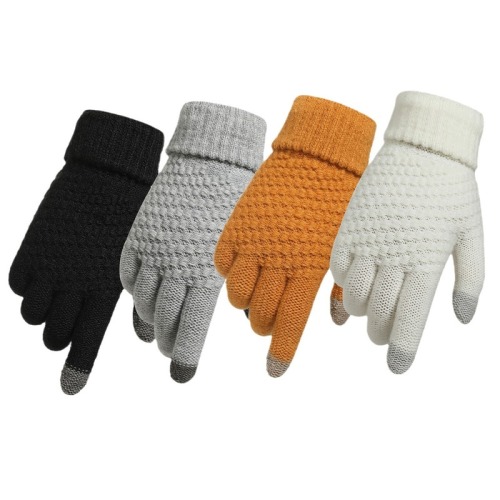Gloves for women in autumn and winter, plus velvet and thickening, cute cycling imitation cashmere knitted warm and cold-proof touch screen gloves