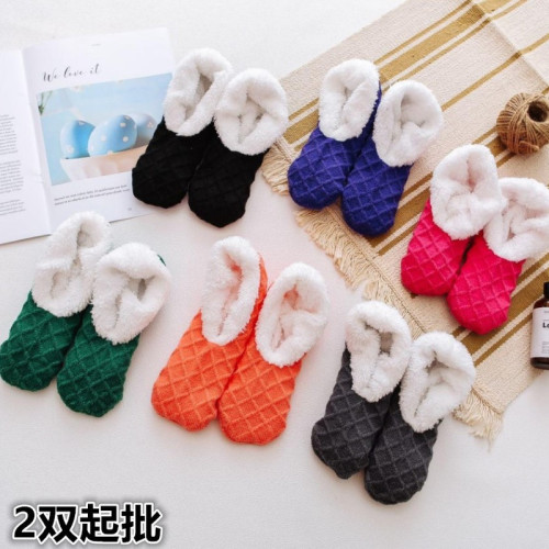 Autumn and winter socks wool sherpa non-slip solid color floor socks warm women's socks sets confinement socks