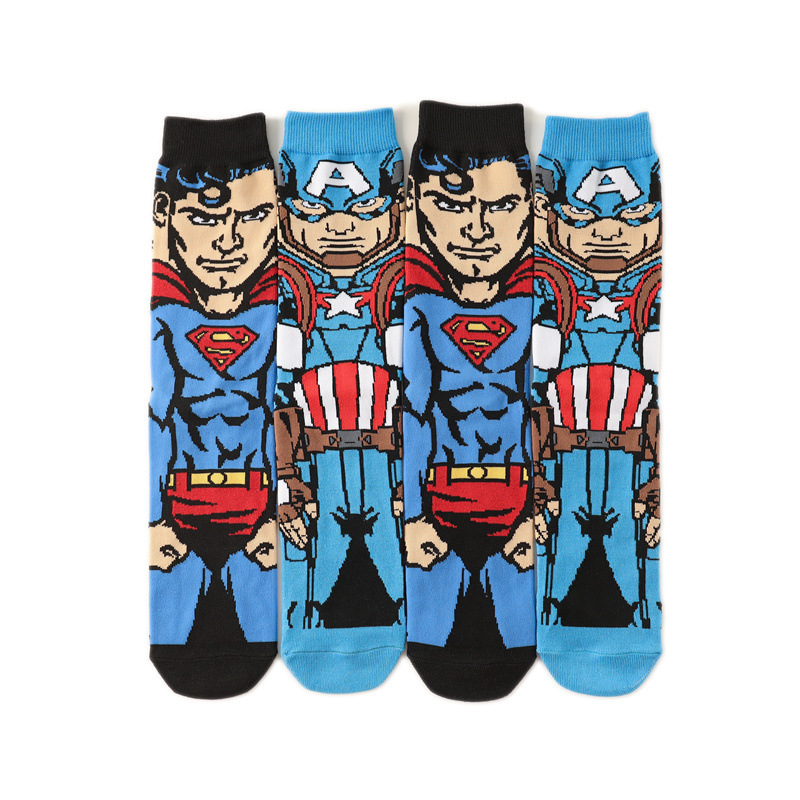 Men's cotton cartoon men's socks, foreign trade, European and American women's sizes, business socks, mid-calf cartoon socks, personalized trendy cross-border socks