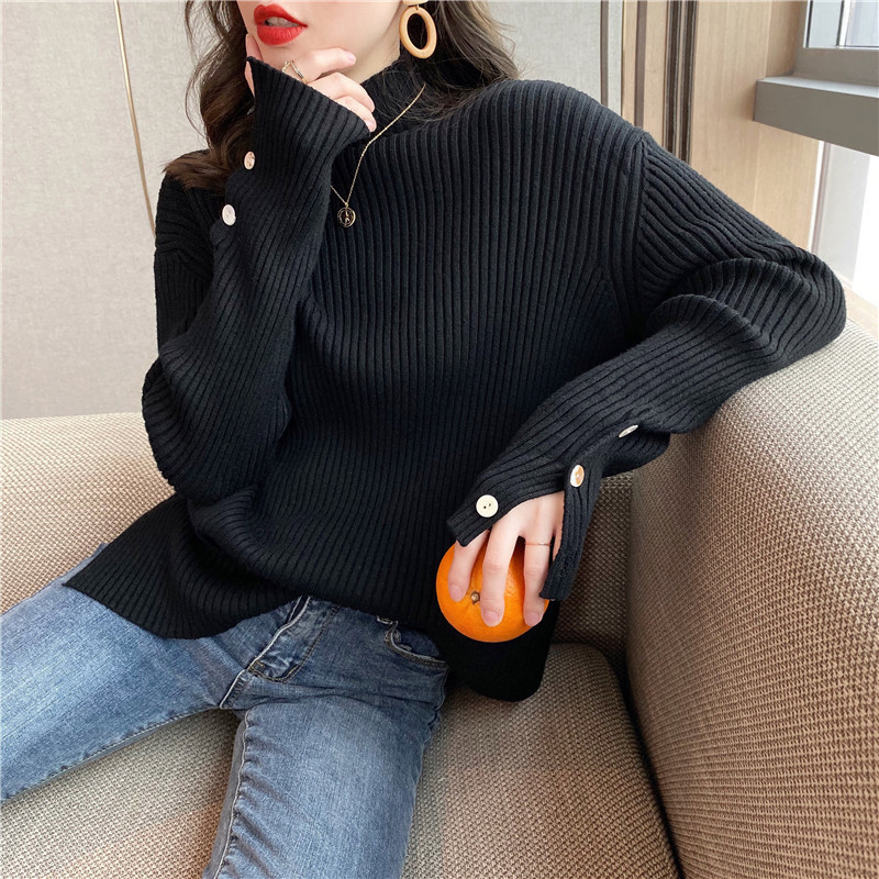 Sweater Women's Stretch New Autumn and Winter Loose Half-Turtle Collar Knitted Bottoming Shirt with Thickened Versatile Top