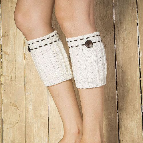 New knitted woolen leggings warm autumn and winter boot covers short wheat ear dotted button socks