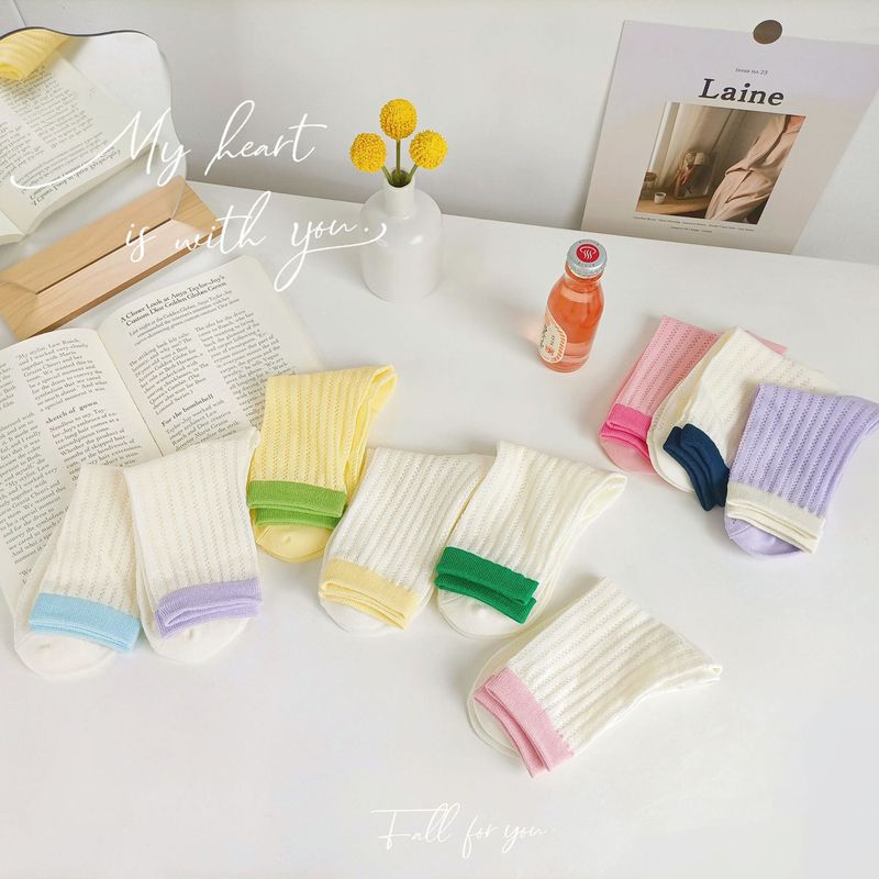 Socks for women summer thin transparent glass silk mid-calf socks Japanese breathable crystal socks candy-colored mesh socks for women