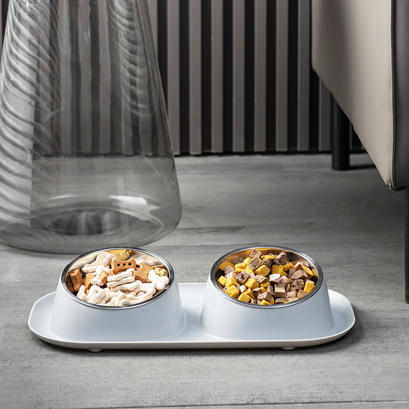 Pet bowl stainless steel double bowl cat bowl dog bowl anti-knock over anti-spill dog bowl drinking water feeder cat food bowl