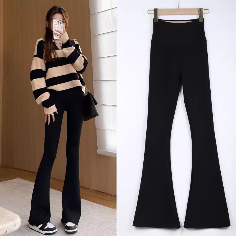 Velvet shark bell-bottom pants for women in fall and winter, boot-cut pants, high-waisted Barbie pants, plus size thermal leggings for slimming