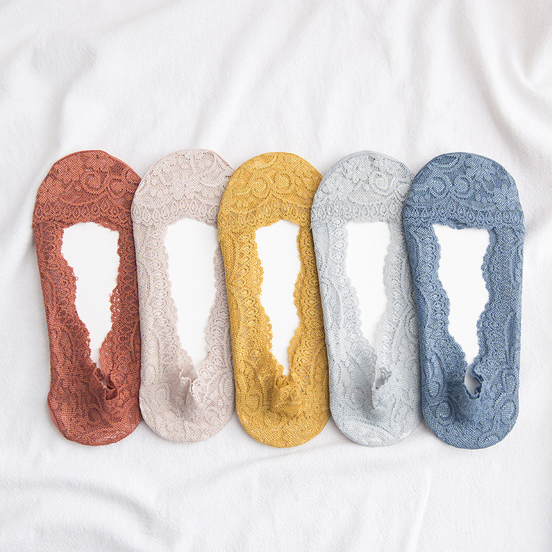 New bright color lace socks for women Japanese solid color summer mesh shallow mouth silicone non-slip invisible socks