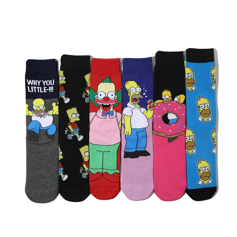 Male cartoon anime Simpsons socks cotton mid-tube female movie animation socks long-tube personalized European and American cross-border socks