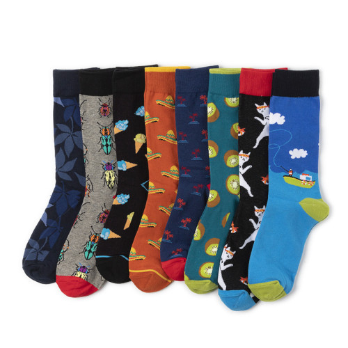 Trendy socks for men, mid-length, women's foreign trade, trendy men's socks, combed cotton, cross-border supply socks, fruit socks, wholesale animal socks