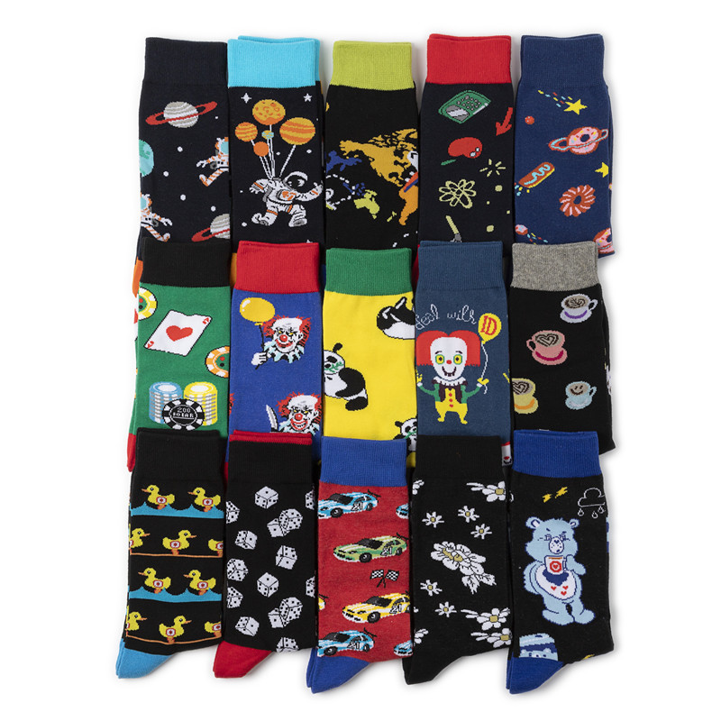 Wholesale men's foreign trade e-commerce cross-border supply men's mid-length cotton women's cartoon men's socks multi-pattern socks personalized socks