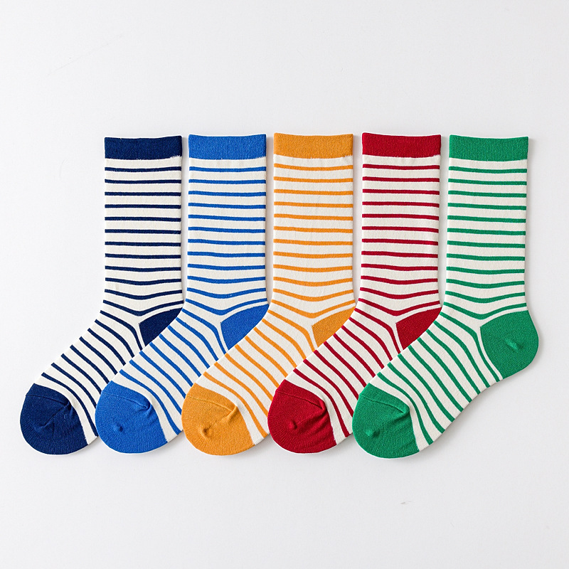 Socks for women, autumn and winter striped mid-calf socks, retro adult men's socks, Japanese couples mid-length pile socks, cotton socks