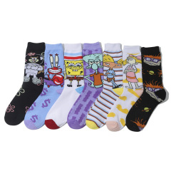 Male European and American personalized mid-length cotton socks sponge cartoon Mr. Crab female cartoon socks long anime socks cross-border men's socks