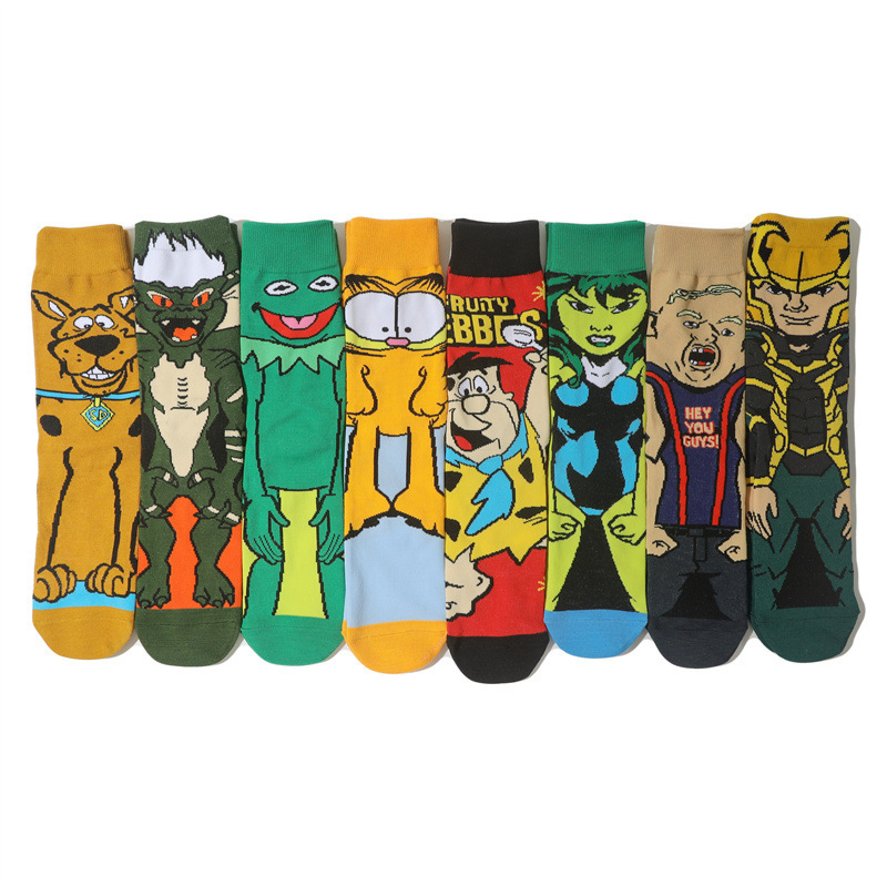 Men's European and American style anime cartoon socks mid-calf men's socks cotton breathable and comfortable personalized women's socks cross-border character socks