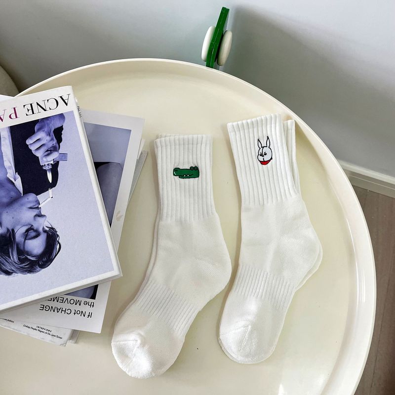 Year of the Rabbit Autumn and Winter Thickened Sweat-Absorbent Terry Socks for Men Rabbit Embroidered Towel Mid-Tube Sports Socks