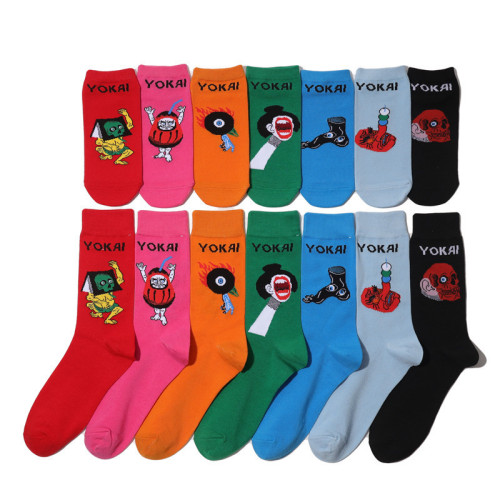 Male Japanese monster anime socks, female cotton monster monster socks, cartoon personality trendy boat socks, mid-tube Japanese socks
