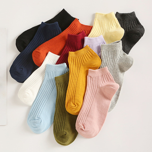 Spring and summer new style candy-colored double-needle women's boat socks solid color breathable sweat-absorbent socks women's cotton socks