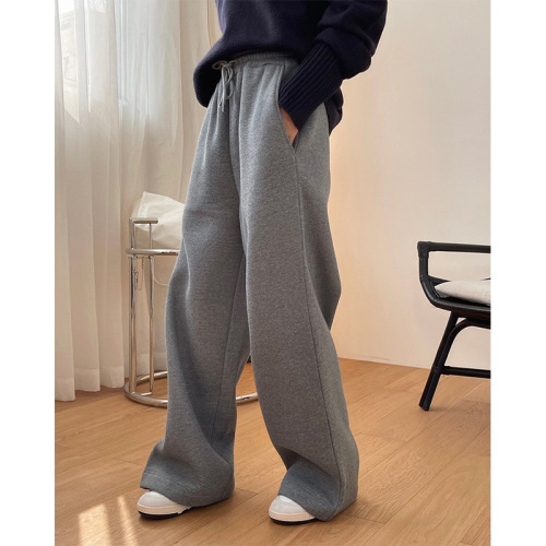 Gray velvet sweatpants autumn new Korean style fashionable high street style loose slimming wide leg high waist casual trousers for women