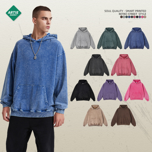 ARTIE Men's Wear | Heavy 420G retro batik distressed hooded sweatshirt loose washed men's trendy brand new sweatshirt