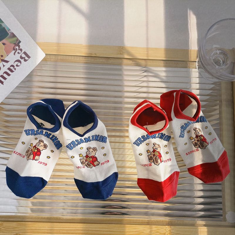 Boat socks for women ins trendy and cute Japanese cartoon summer thin shallow socks personalized college style bear socks cotton