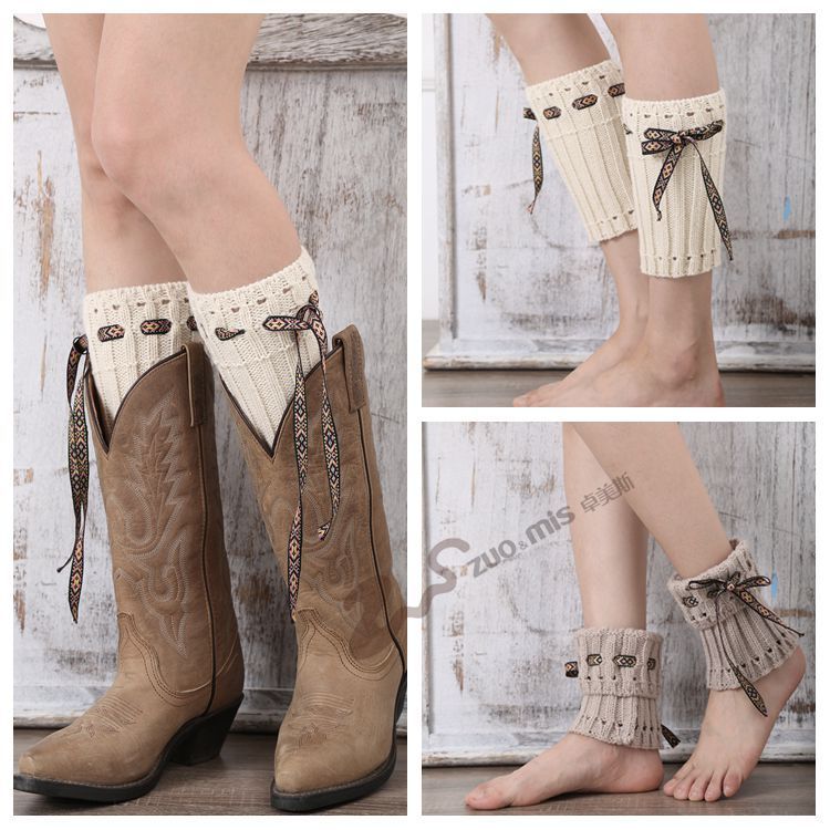 New foot covers European and American warm leggings woolen boot covers knitted calf covers Bohemian straight rope socks