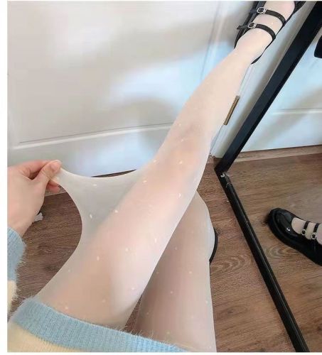 Love stockings for women spring and summer thin sweet bow milky white pantyhose lolita round polka dots jk black silk