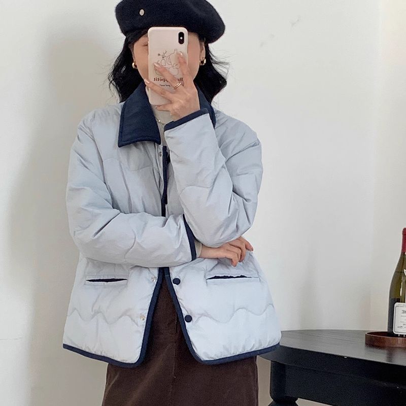 Winter new solid color lapel small fragrant down jacket warm jacket for small women to wear outer cotton jacket