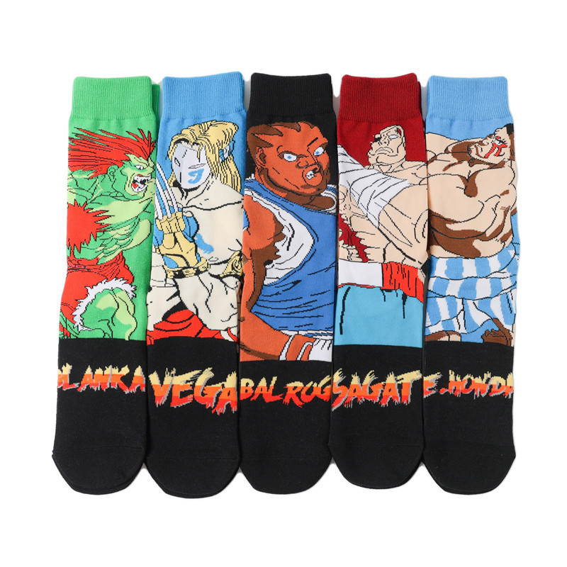 Women's cotton personalized anime socks men's mid-calf Street Fighter game socks cross-border manufacturers trendy foreign trade long-tube cartoon socks
