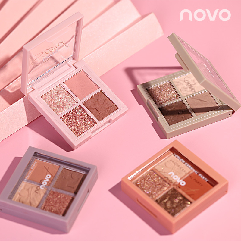 Makeup NOVO5330 Sakura Story four-color eyeshadow palette matte pearlescent sequins waterproof long-lasting eyeshadow that does not fade