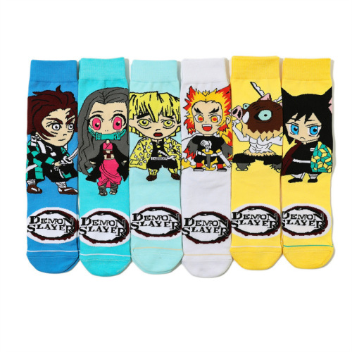 Men's cartoon mid-calf women's cotton socks manga socks long-tube anime cross-border trend wholesale men's socks Demon Slayer Demon Slayer socks