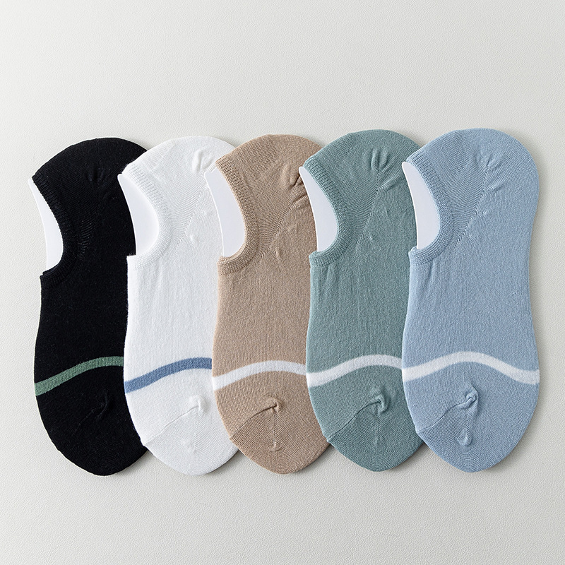 Socks for men spring and summer new shallow striped men's socks solid color summer thin short-tube men's boat socks trendy socks cotton