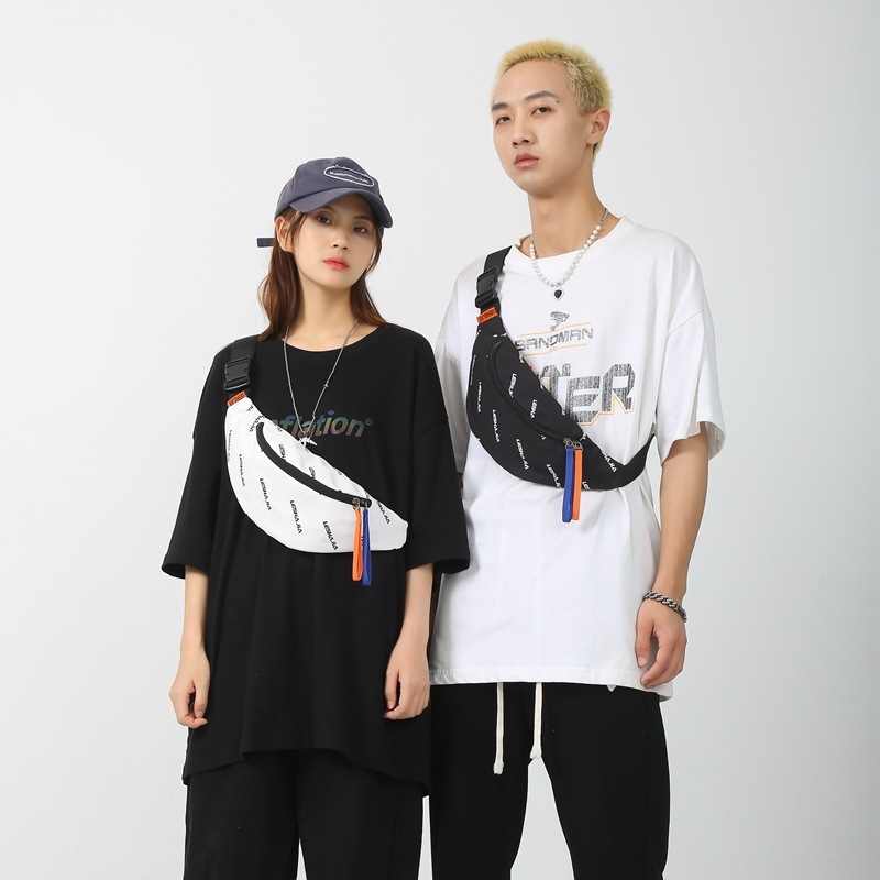 Fully printed logo letter chest bag, Korean style trendy chest bag, versatile and fashionable one-shoulder crossbody bag, same style crossbody bag for men and women