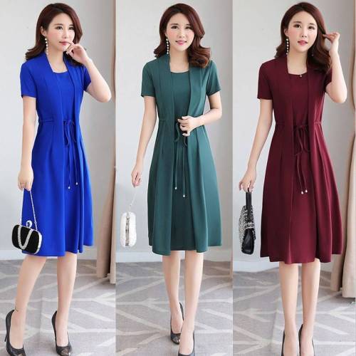 Fake two-piece loose slimming dress for middle-aged and elderly mothers plus size women's clothing