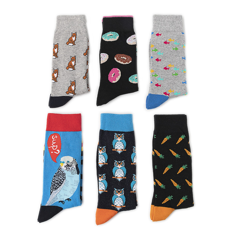Four Seasons Wholesale Socks for Men Cross-Border Cartoon Animal Men's Socks Combed Cotton Socks Men's Trendy Women's European and American Fashion Mid-Tube Socks