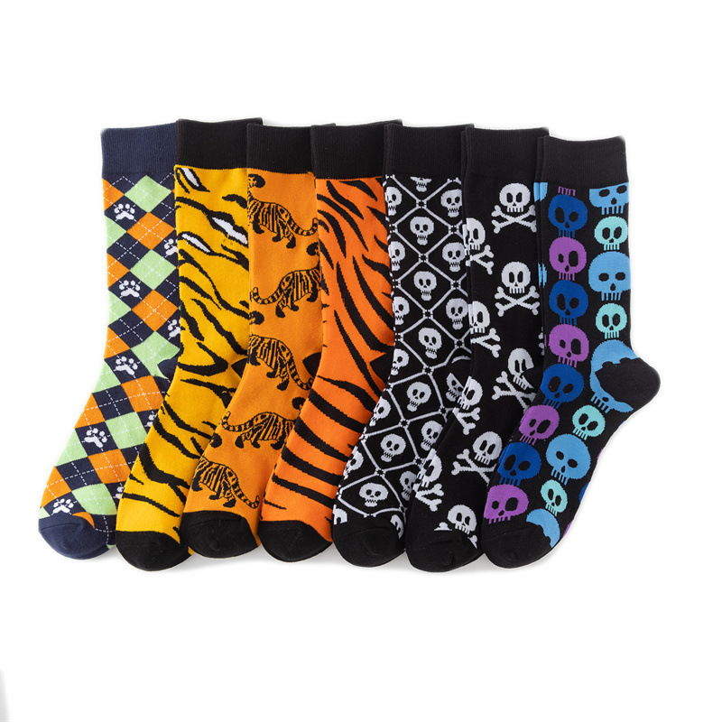 Casual four-season socks European and American men's tiger cartoon socks wholesale tiger year cotton mid-calf socks women's leopard print cross-border animal socks