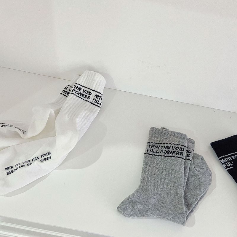 Winter threaded sports socks for men, autumn and winter women's mid-calf white stockings, letter cycling trendy socks